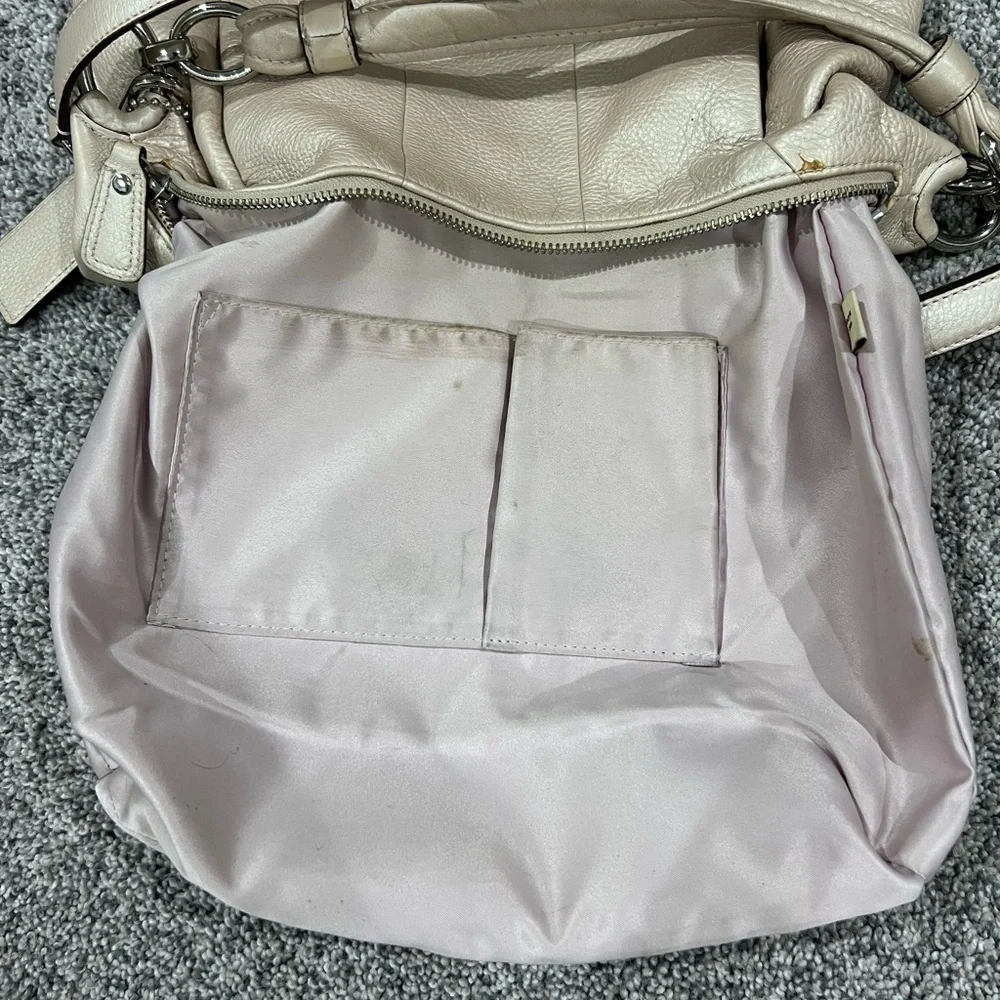 Coach Kristin Pebbled Leather Champagne Shoulder Bag Crossbody Hobo Zip Closure